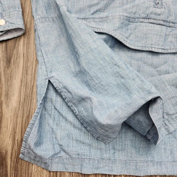 LL Bean Chambray Anorak Hoodie Light Blue Pullover Kangaroo Pocket Size Large - Picture 11 of 13